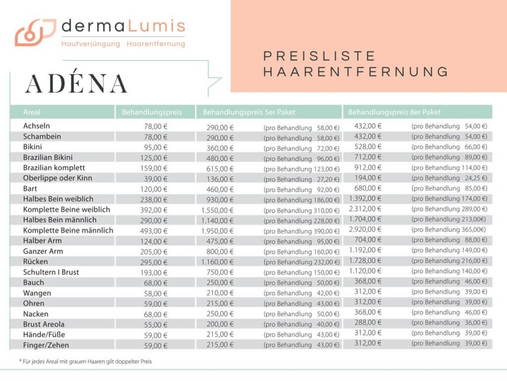 Preisliste Haarentfernung